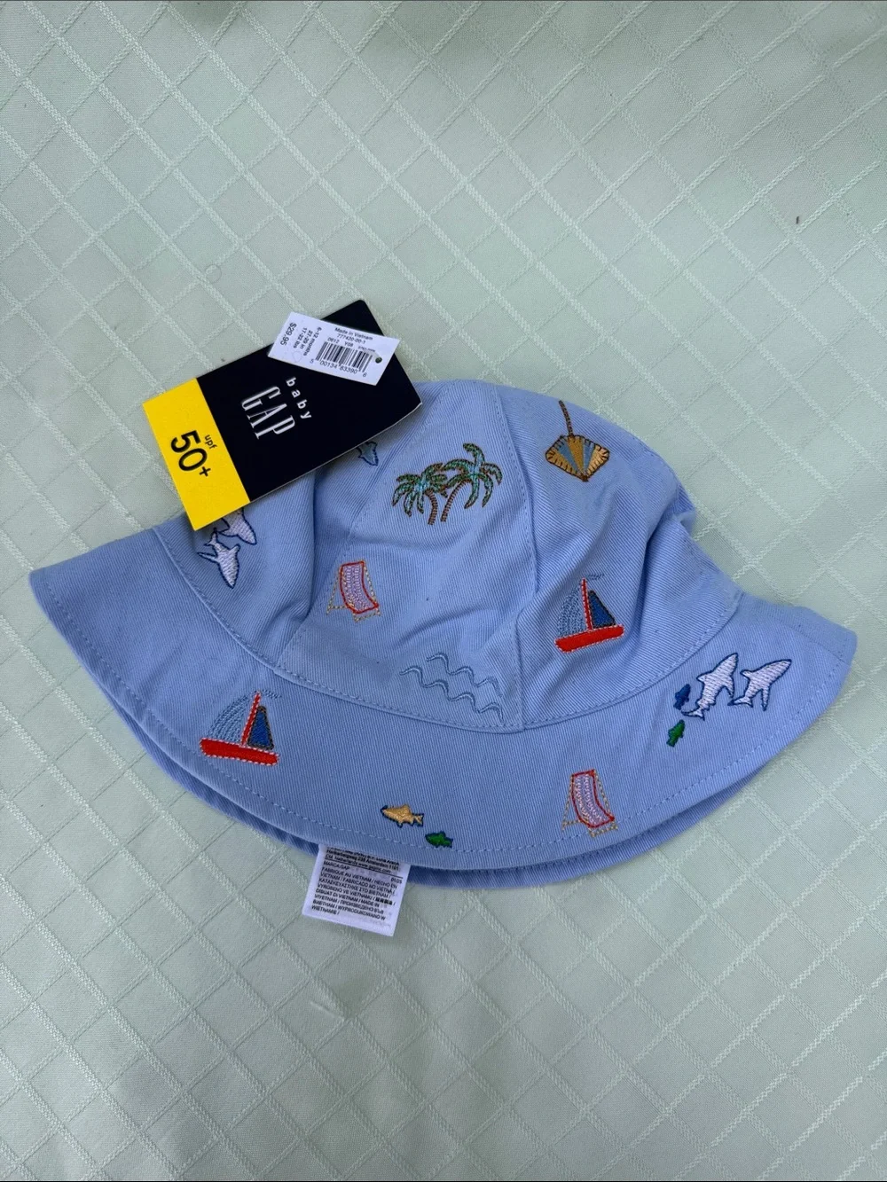 New GAP Light Blue Embroidered Nautical Cotton Bucket Hat